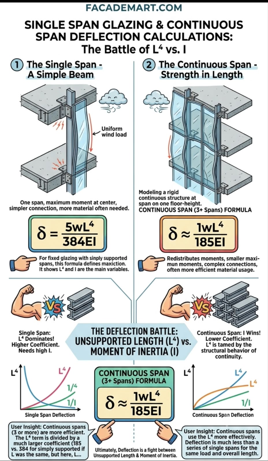 Single Span Glazing & Continuous span Deflaction Calculations the Battle of L4 vs. I