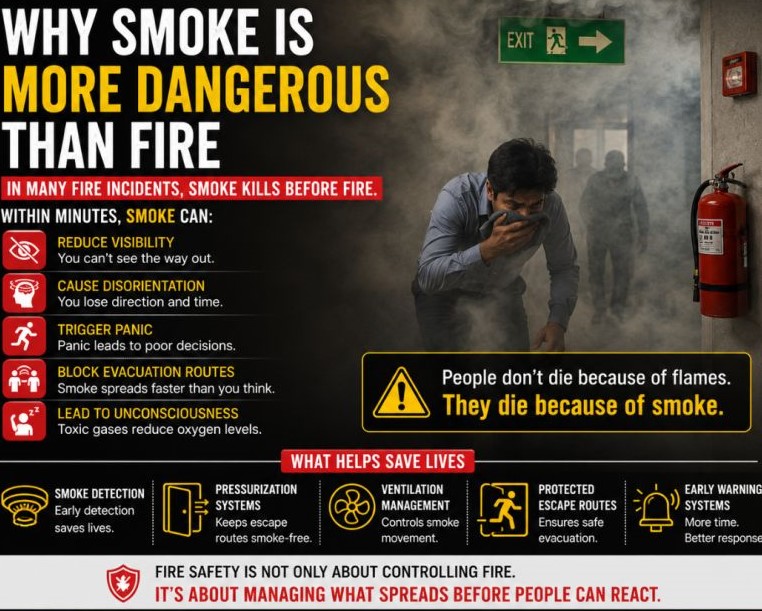 Most people think flames are the biggest danger during  fire.
